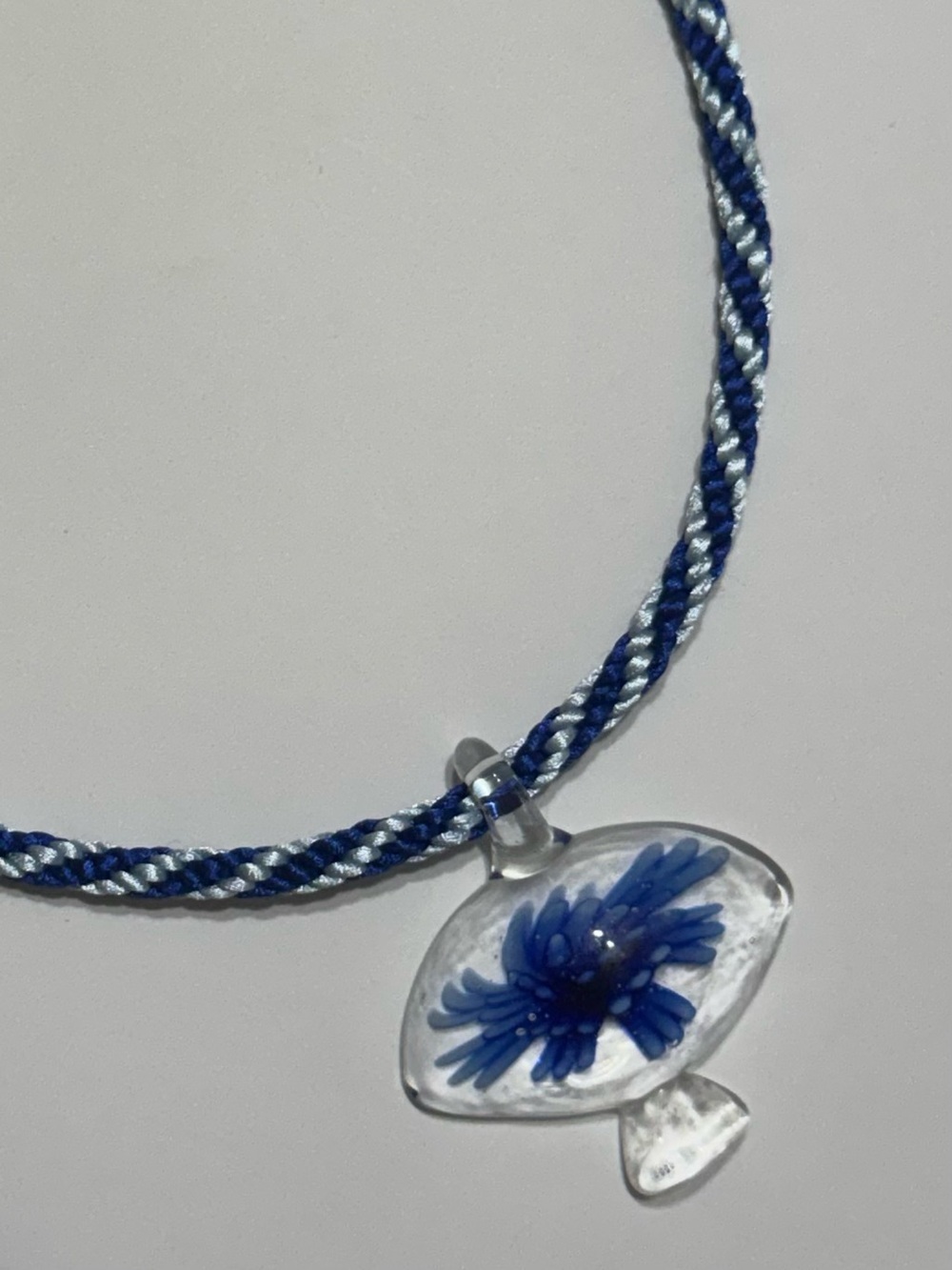 HANDMADE BRAIDED NECKLACE WITH GLASS MUSHROOM PENDANT